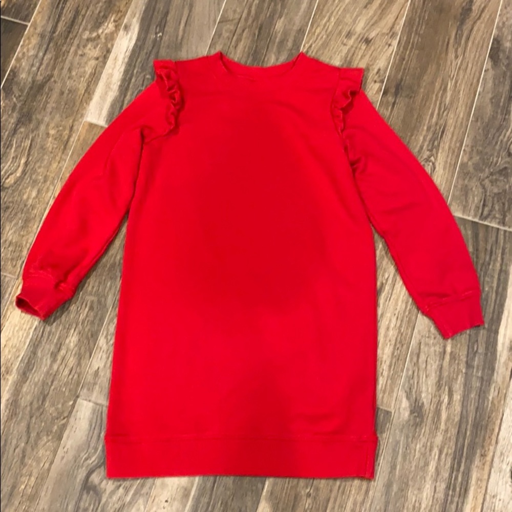 Hanna Andersson Red Ruffle Sleeve Sweatshirt Dress